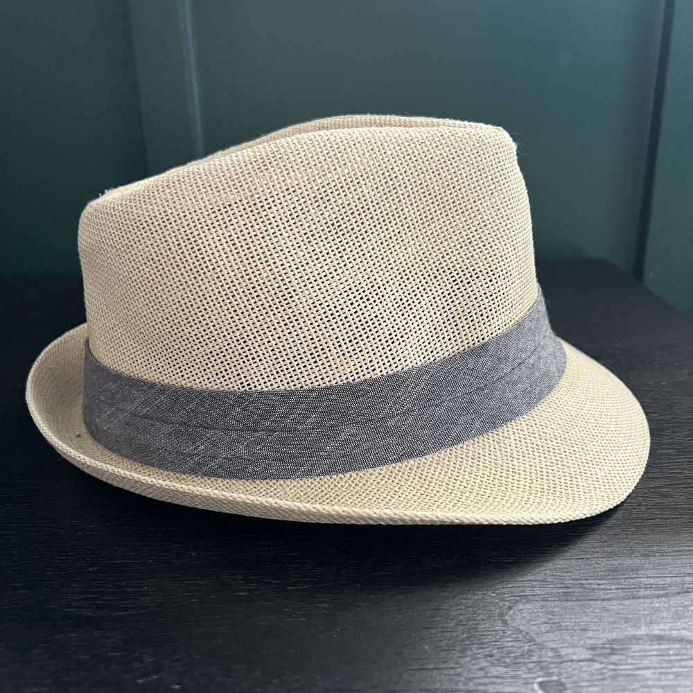Kids Straw Fedora Hat Paper Straw Panama‎ Style Summer Sun Hat with blue Band